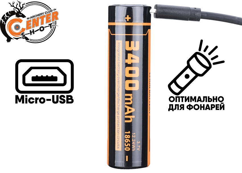 Аккумулятор 18650 FiTorch (3400 mAh) с зарядкой USB